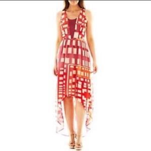 Fynn & Rose High Low Dress Sleeveless 4 Red Geometric Sleeveless